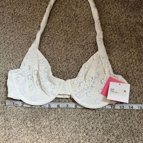 NEW Kate Spade white eyelet embroidered wired halter bikini top size large - Picture 5 of 6
